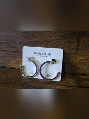 Park Lane Gold Hoops with Royal Blue Crystals